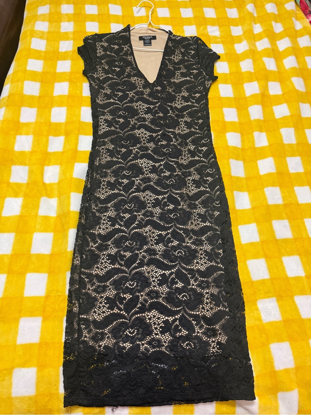 Joe & Elle Black Lace Midi Dress with Nude Lining